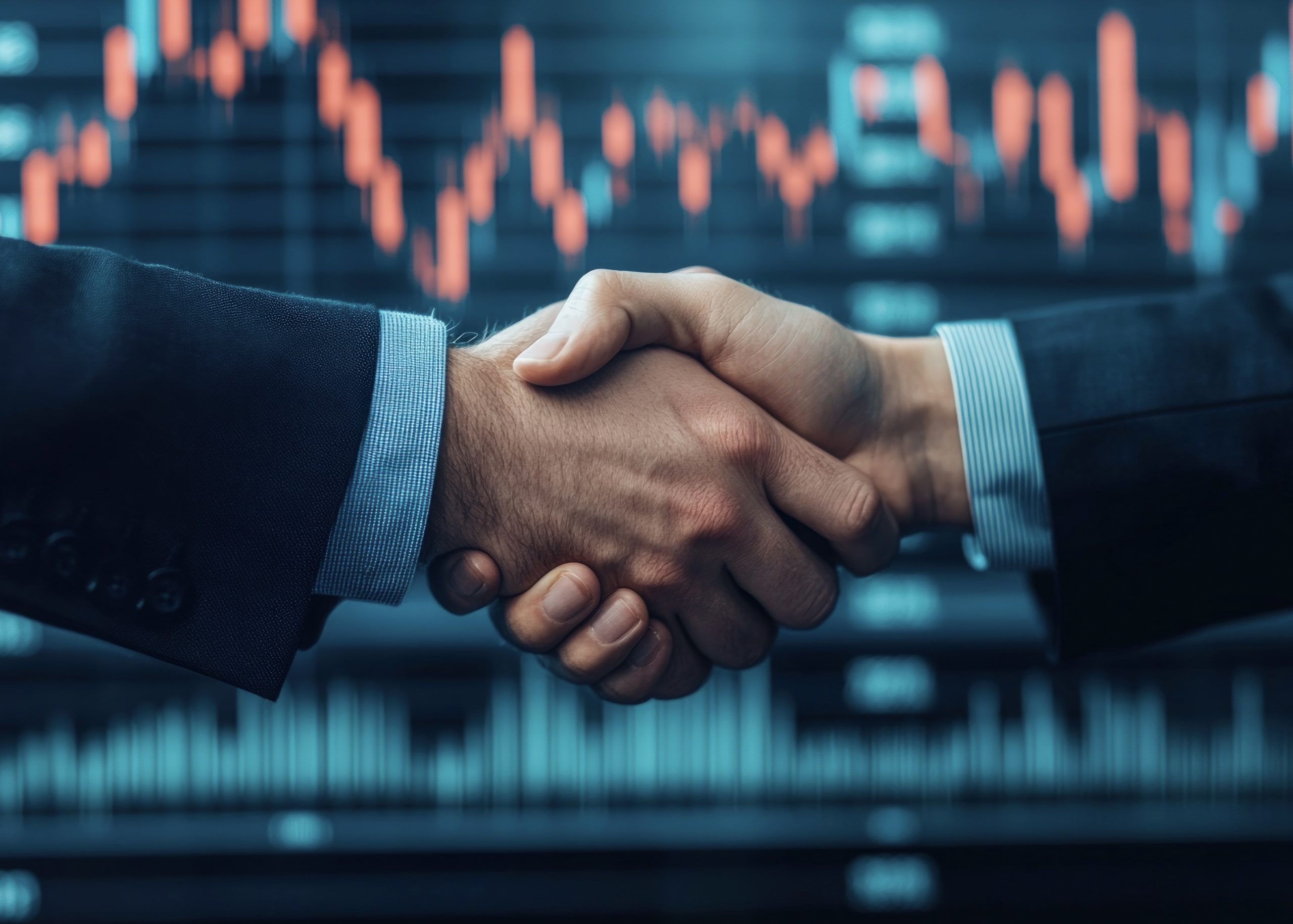 Close-up of business negotiation handshake for partnership growth in corporate financial setting