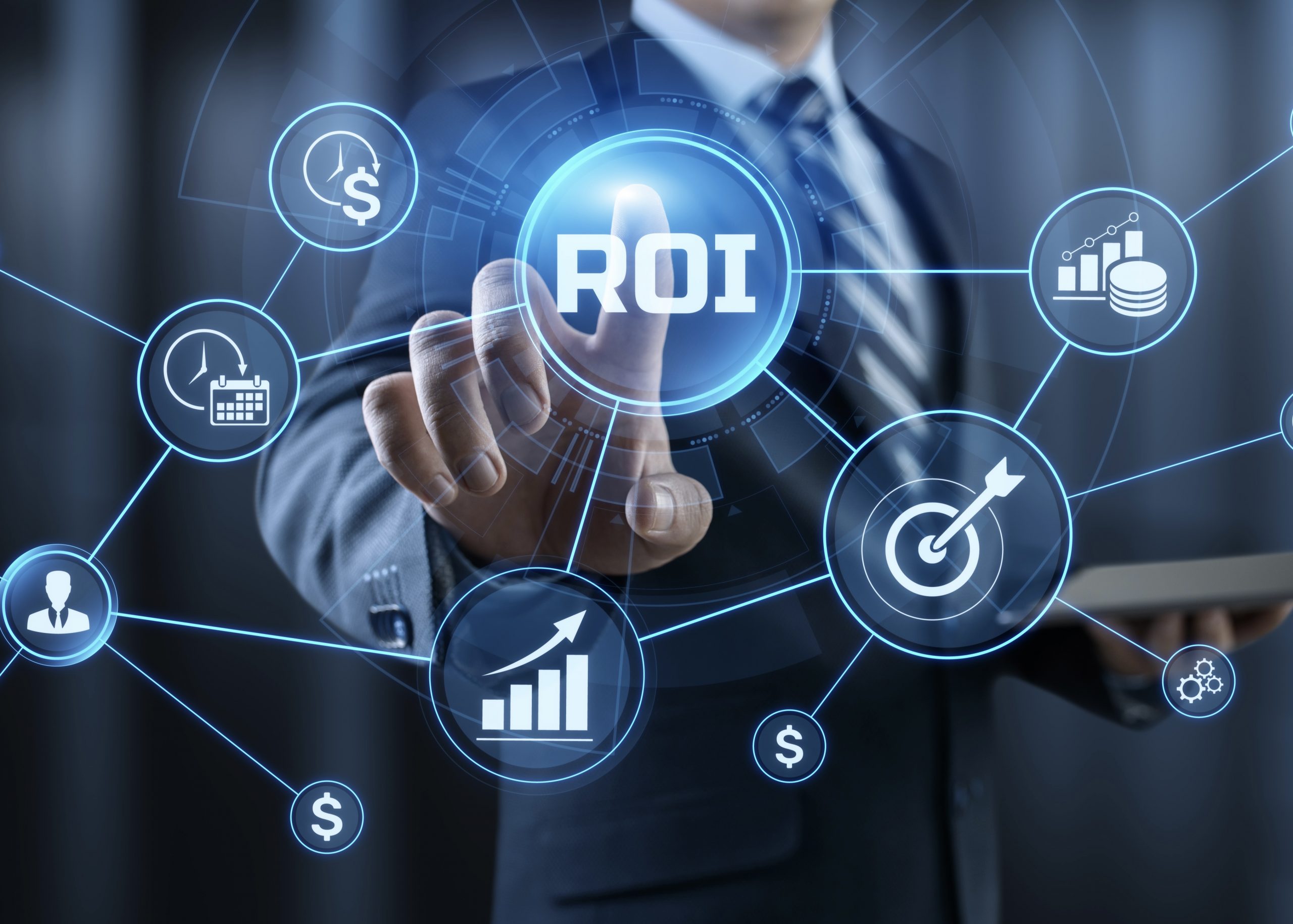 ROI Return on investment financial technology trading business and finance concept.